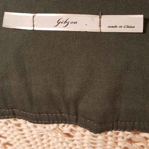 Gibson women’s khaki cotton jacket size M macrame-knitted back - Picture 11 of 13